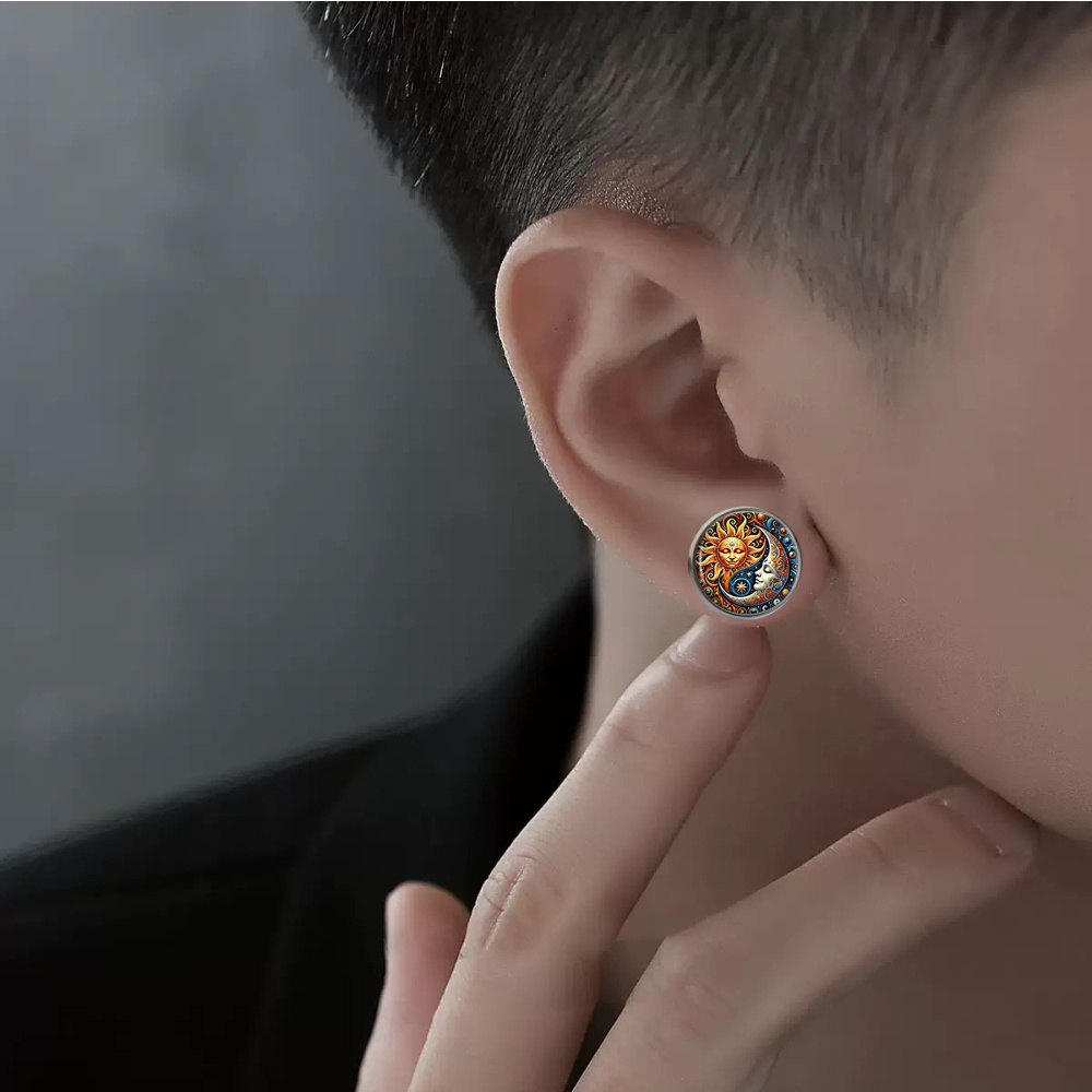 Sun-Moon Tai Chi Gorgeous Picture Round Earrings, Handmade Gift